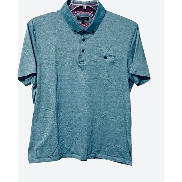 TED BAKER SHORT SLV BUTTON COLLAR POLO SHIRT, MENS, LONDON 7/US 3XL-HEATHER BLUE - Picture 1 of 11